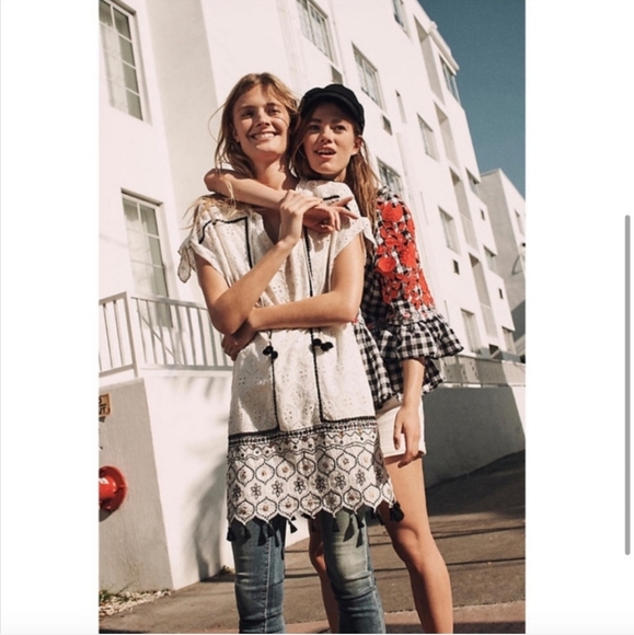 Anthropologie Hemant & Nandita Embroidered Tunic Cut Out Sleeves Eyelet XL - Picture 4 of 9